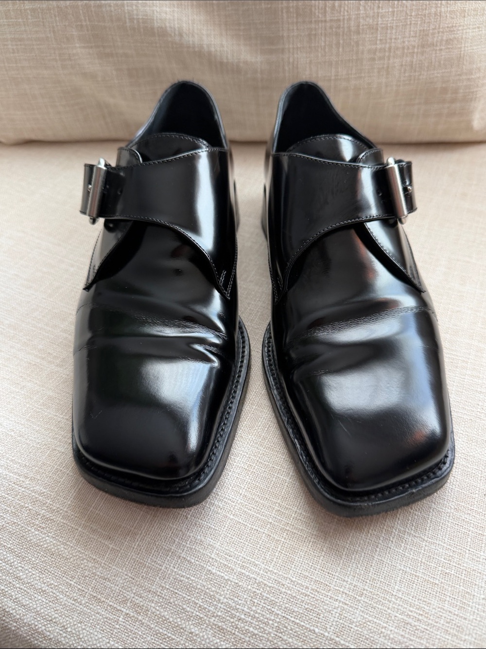 Balenciaga Men's Black Leather Monk Strap Dress Shoes